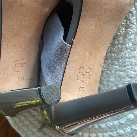 Talbots Emmie Smoke Grey Patent Leather Open Toe Pumps Zip Heels Women’s 8 - Picture 6 of 8